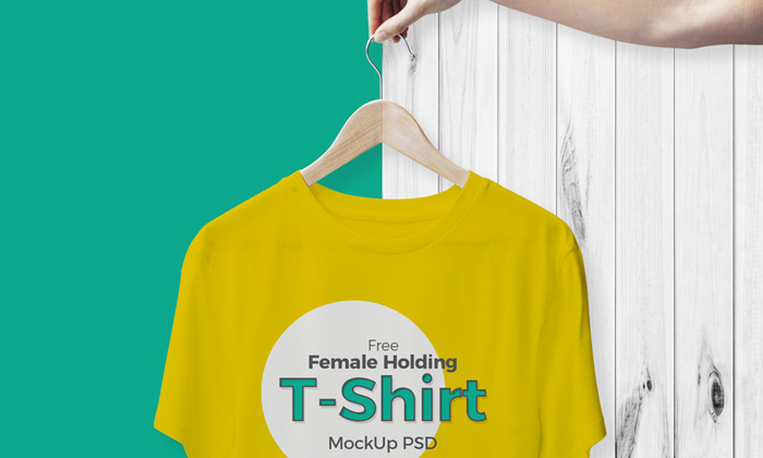 Female Holding With Hanger T Shirt Mockup Psd Mockup Planet