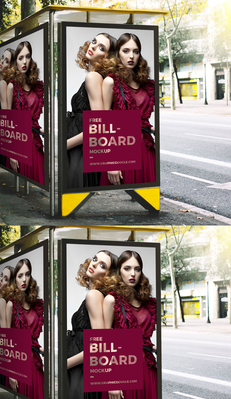 Free-Bus-Stop-Billboard-Mockup-2018-For-Branding-&-Advertisement