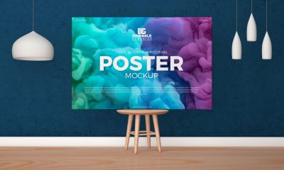 Free-Horizontal-Poster-Canvas-Placing-on-Wooden-Chair-Mockup-Design