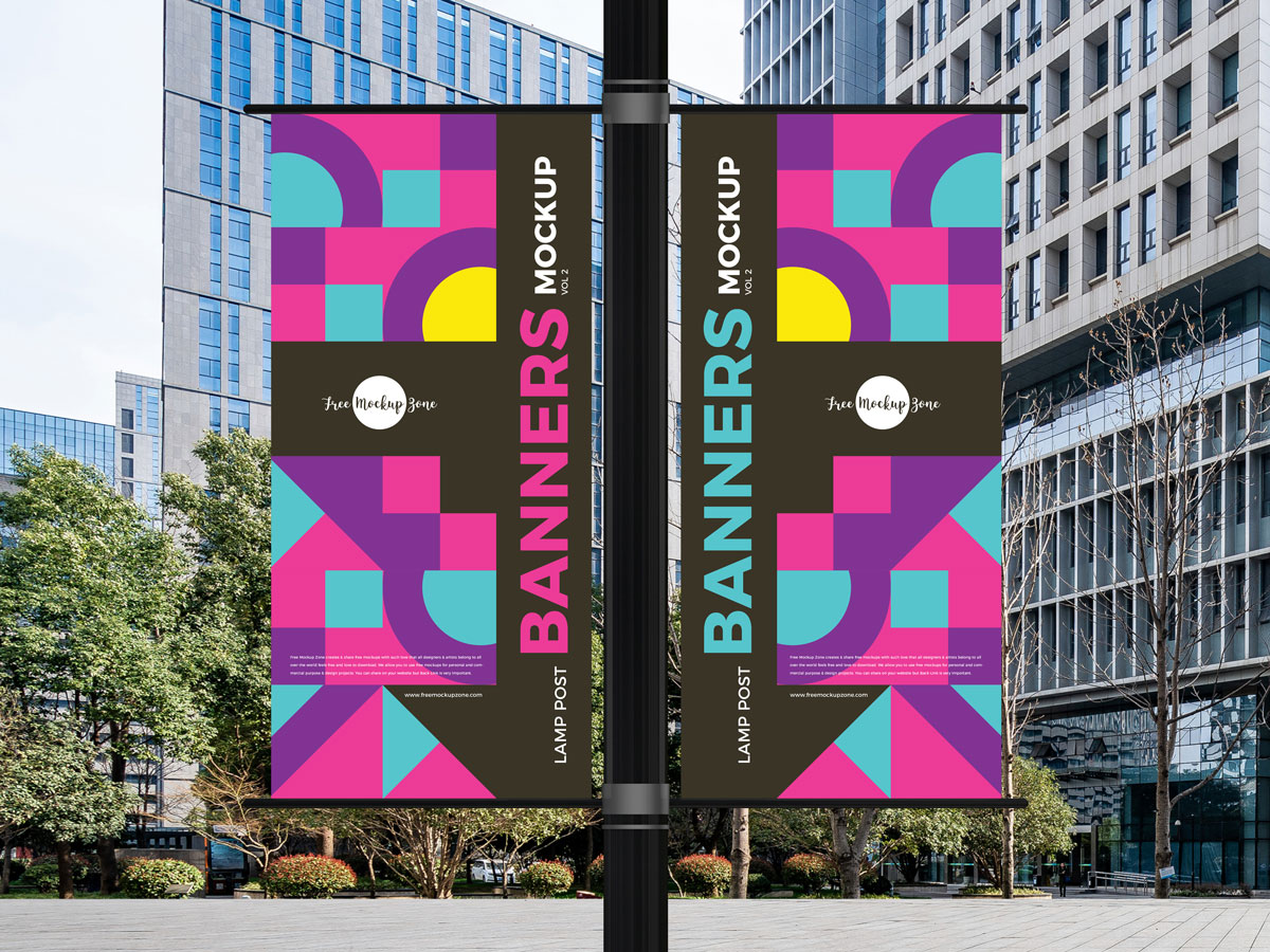 Free-Outdoor-Lamp-Post-Banners-Mockup-Design