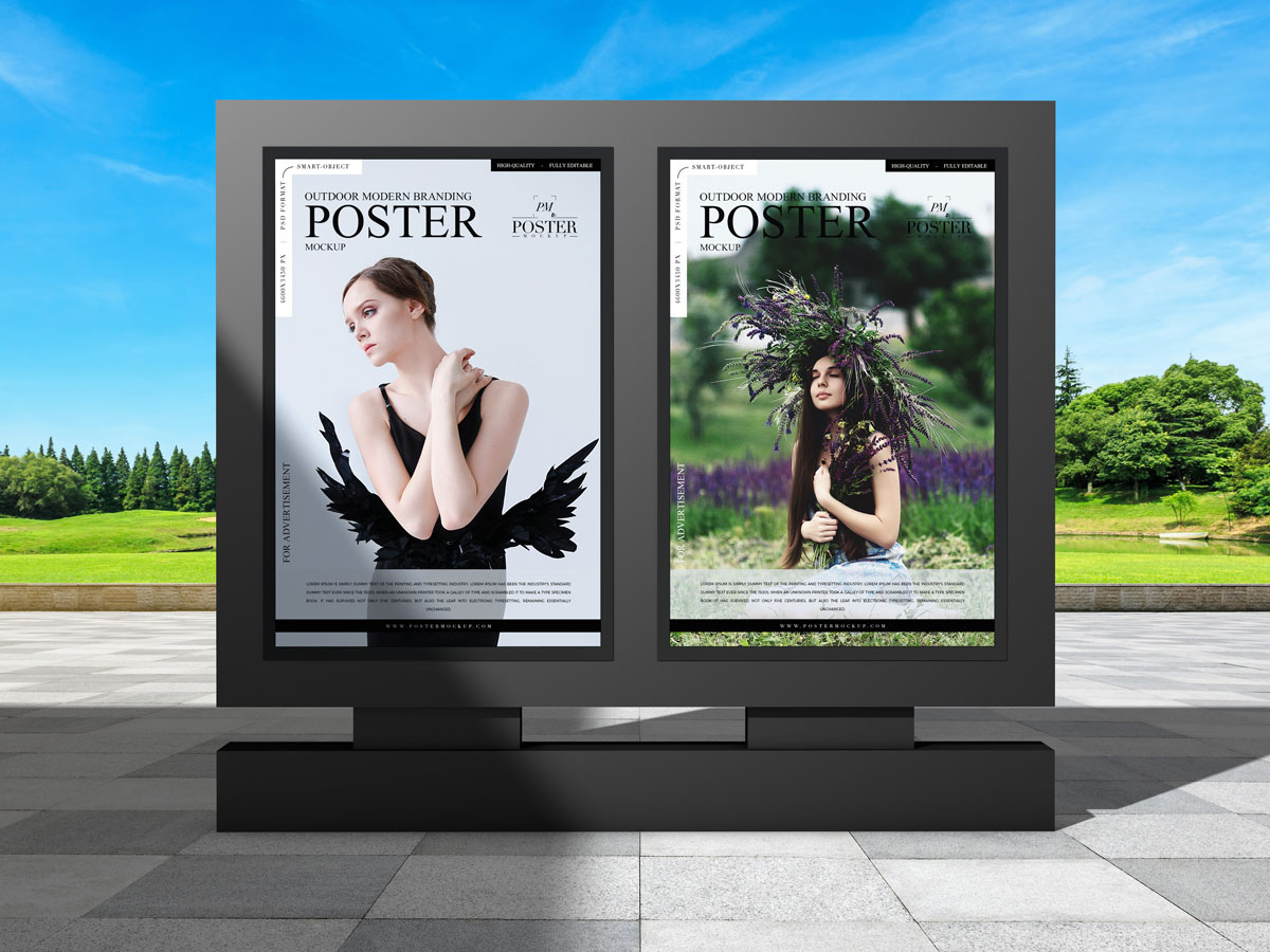 Free-Outdoor-Stand-Display-Poster-Mockup-Design-For-Advertisement