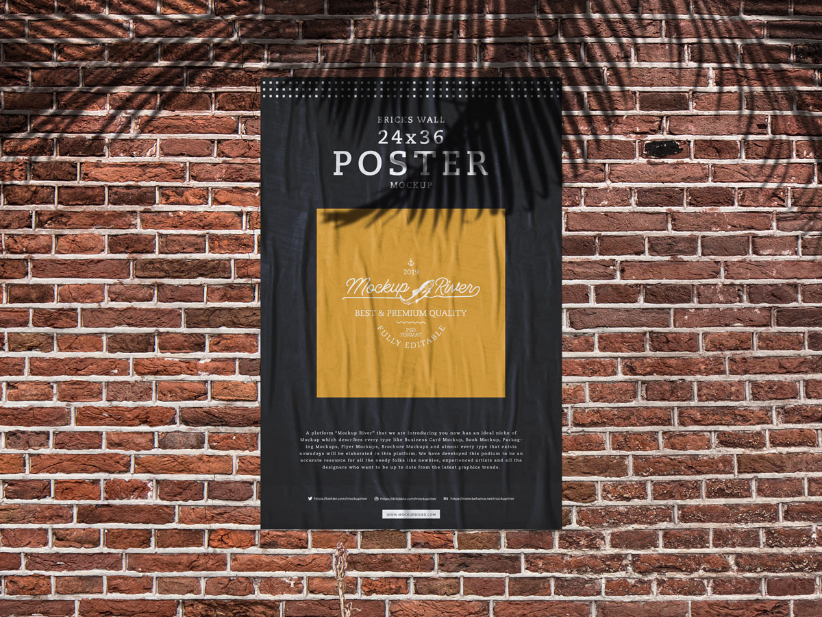 Free-Glued-Paper-on-Bricks-Wall-Poster-Mockup-Design