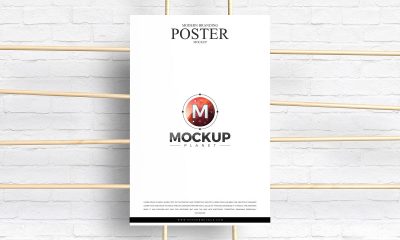 Free-Poster-Attached-With-Wooden-Sticks-Mockup-Design