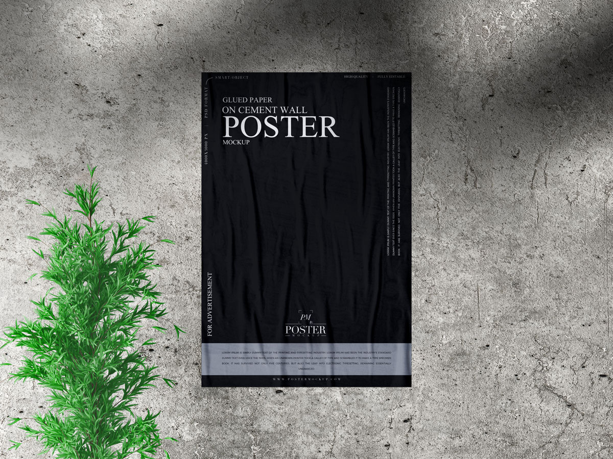 Free-Glued-Paper-on-Cement-Wall-Poster-Mockup-Design
