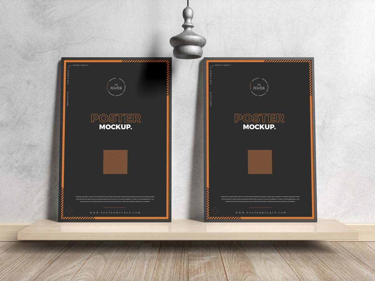 Free-Wooden-And-Concrete-Interior-Framed-Posters-Mockup-Design