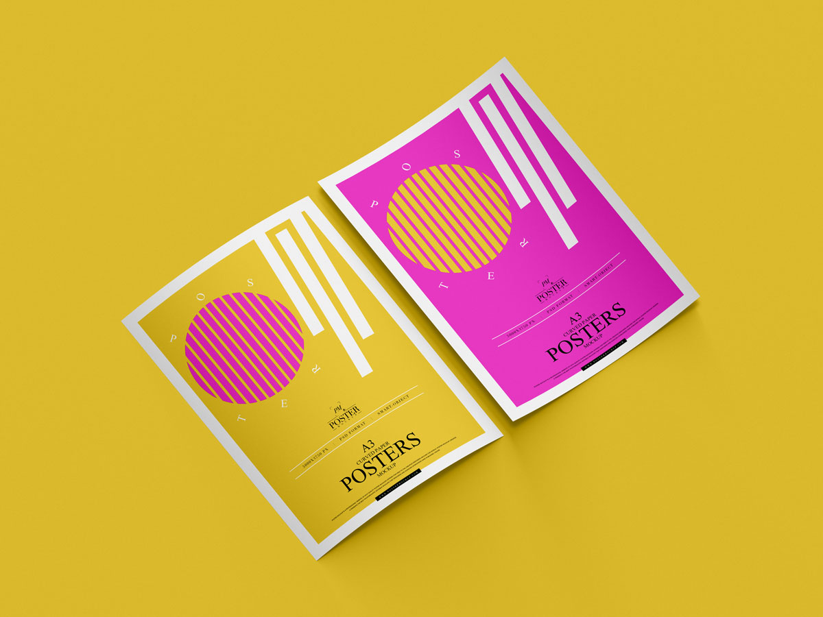 Free-Fabulous-A3-Curved-Papers-Poster-Mockup-Design