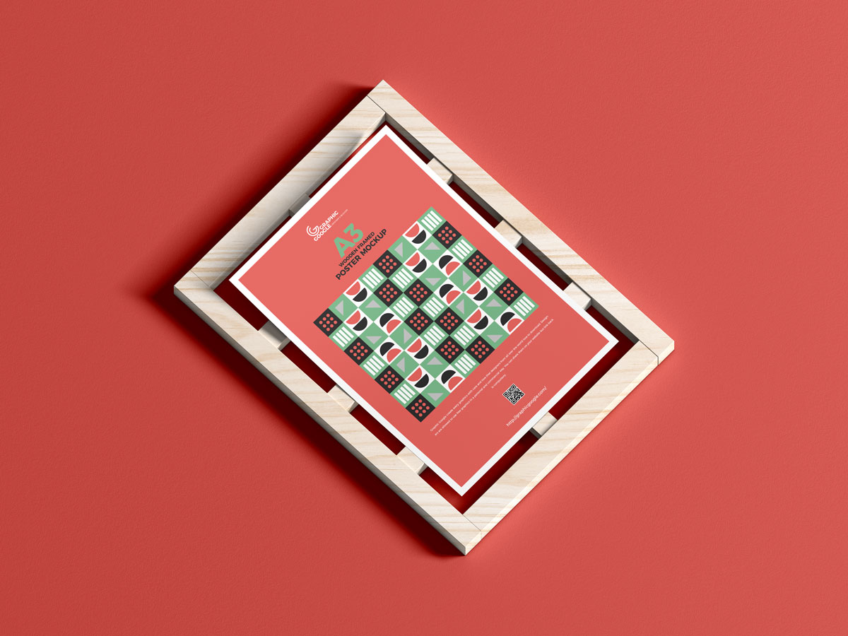 Free-Top-View-Wooden-Frame-With-A3-Poster-Mockup-Design