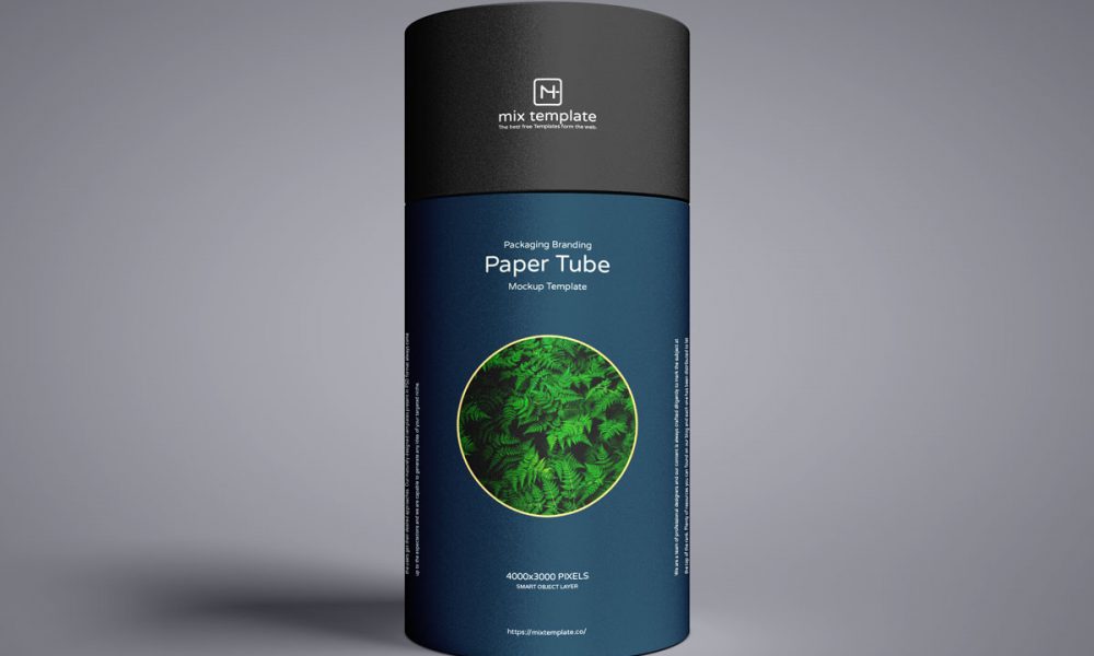 Free Front View Brand Paper Tube Packaging Mockup Design Mockup