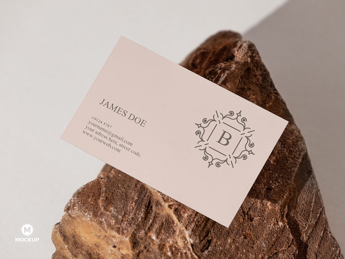 Free-Card-Placing-on-Stone-Business-Card-Mockup-Design