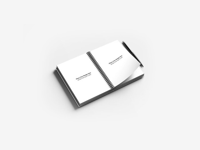 Free-Open-Spiral-Notebook-with-Pencil-Mockup-Design