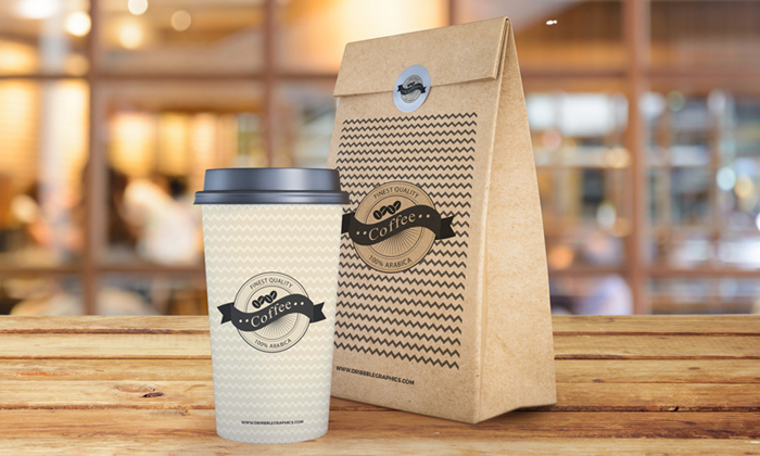 Download Coffee Cup With Paper Bag Packaging Mockup PSD Template ...