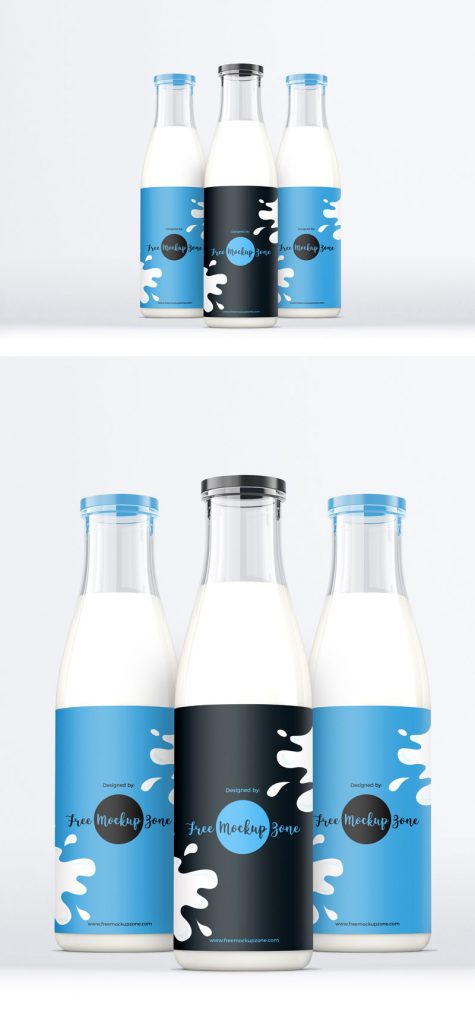 Download Free Glass Milk Bottle Mockup 2018 For Milk Packaging Designs Presentation - Mockup Planet