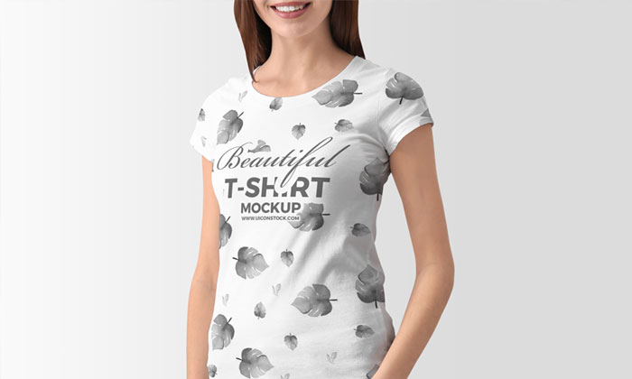 Download Free Stylish Beautiful Woman Wearing T-Shirt Mockup ...