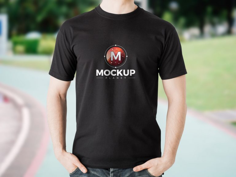 Download Free Cool Boy Wearing Black TShirt Mockup PSD - Mockup Planet