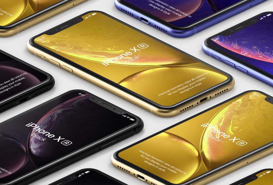 Download Free Psd iPhone XR Mockup Isometric 2018 - Mockup Planet