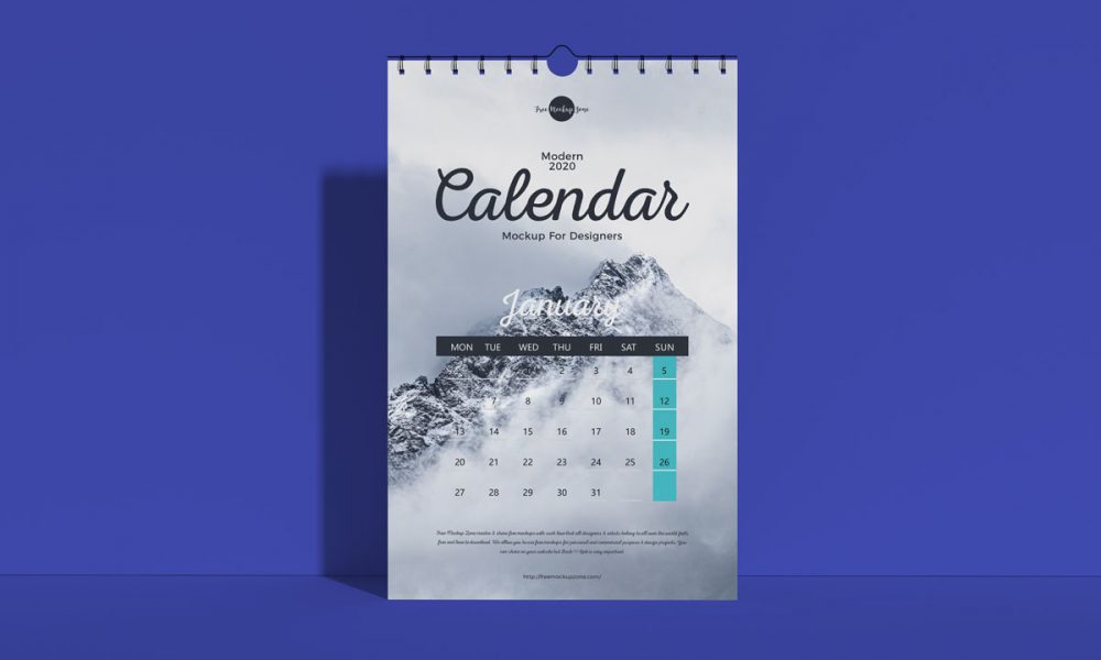 Free Front View Calendar Mockup Design For 2020 - Mockup Planet