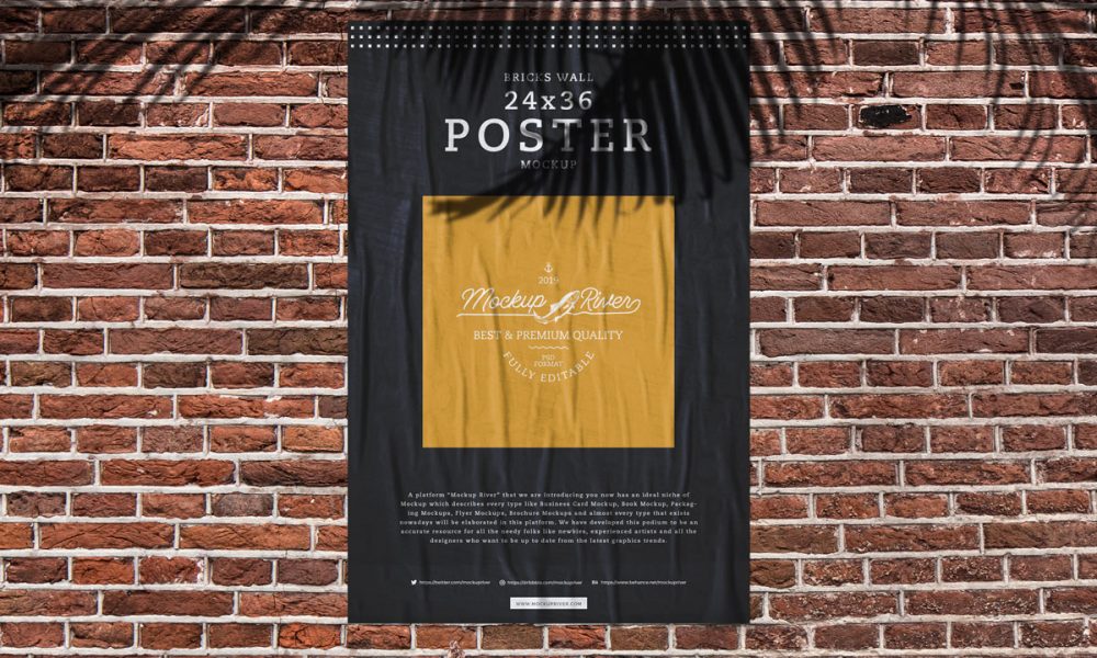 Download Free Glued Paper on Bricks Wall Poster Mockup Design ...