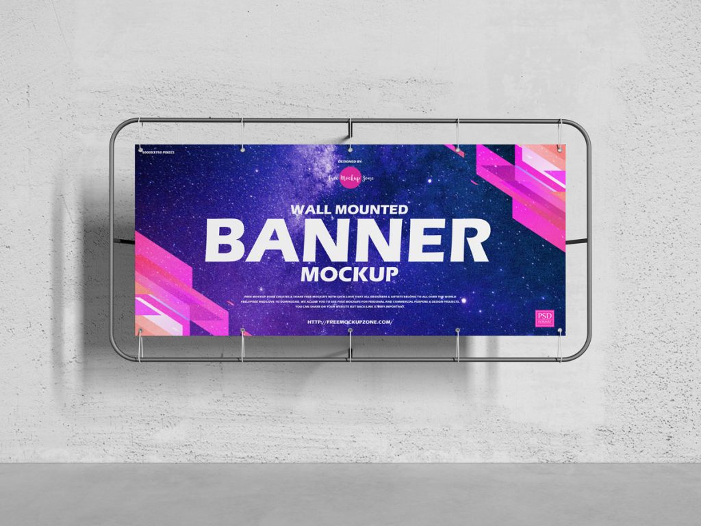 Free Advertising Wall Mounted Banner Mockup Design - Mockup Planet