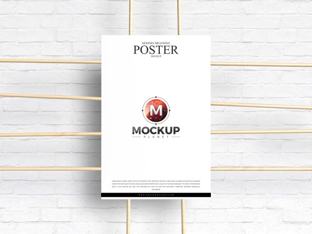 Free Poster Attached With Wooden Sticks Mockup Design - Mockup Planet