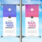 Free Front View Advertising Roll-Up Banner Mockup Design - Mockup Planet