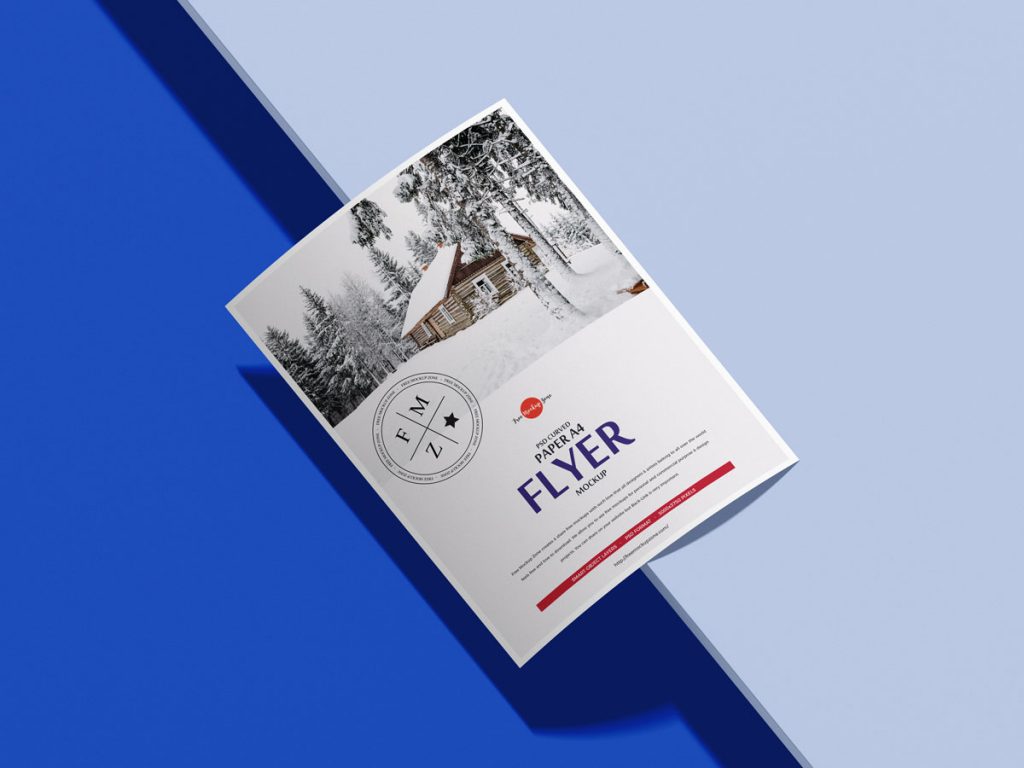 Free A4 Curved Paper Branding Flyer Mockup Design - Mockup Planet