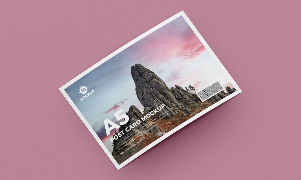 Free Curved A5 Post Card Mockup - Mockup Planet
