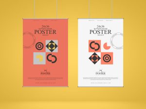 Free Premium Front View Hanging Poster Mockup Design - Mockup Planet