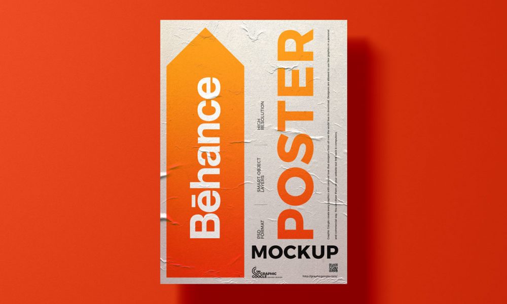 Free Glued Paper A3 Poster Mockup Design Mockup