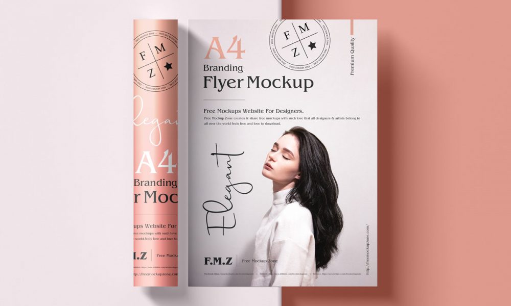Free Premium Top View A4 Flyer Mockup Design - Mockup Planet