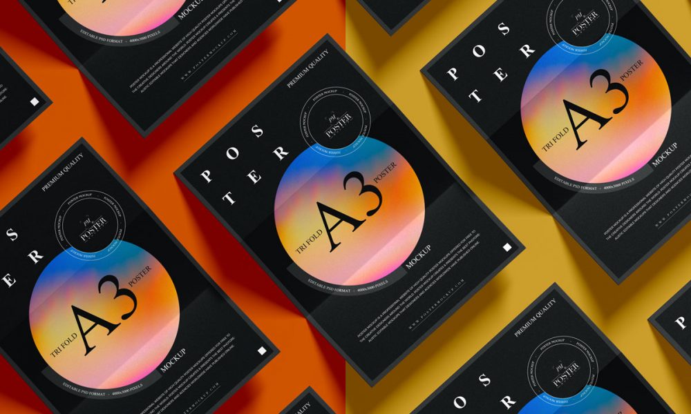 Free Premium Tri Fold Poster Mockup Design - Mockup Planet