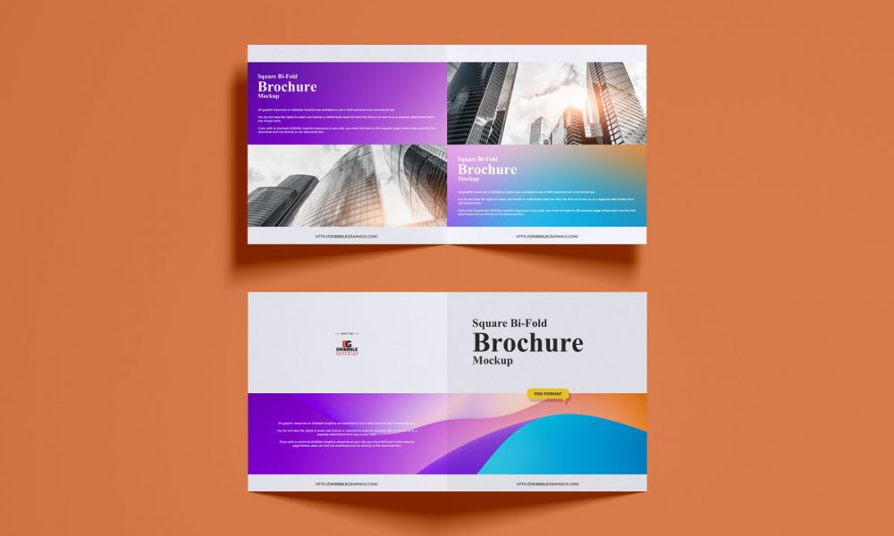 Free-Top-View-Bi-Fold-Square-Brochure-Mockup-Design