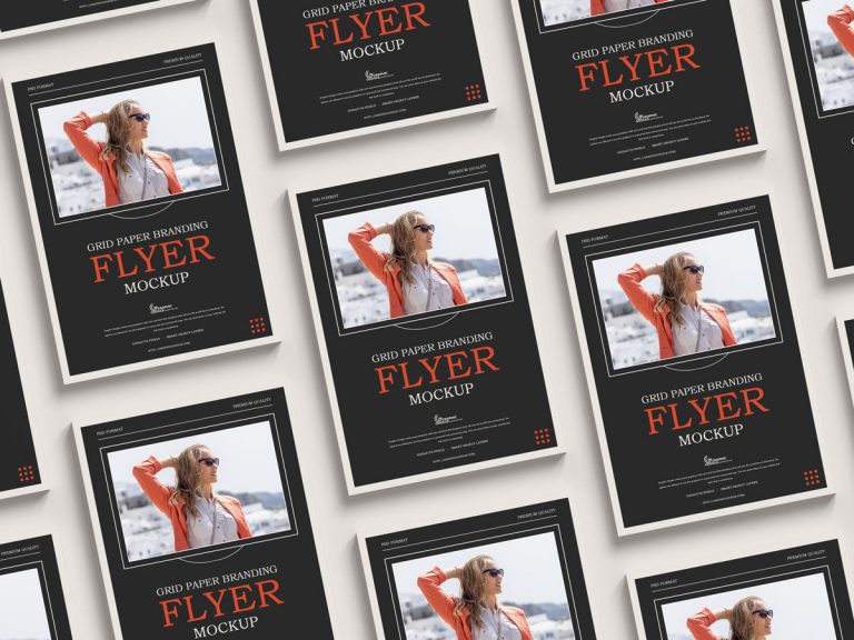 Free Grid Branding A4 Flyer Mockup Design - Mockup Planet