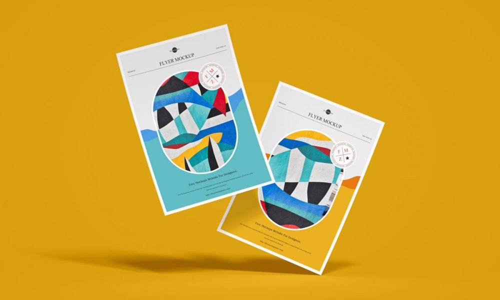 Free A4 Floating Flyer Mockup Design - Mockup Planet