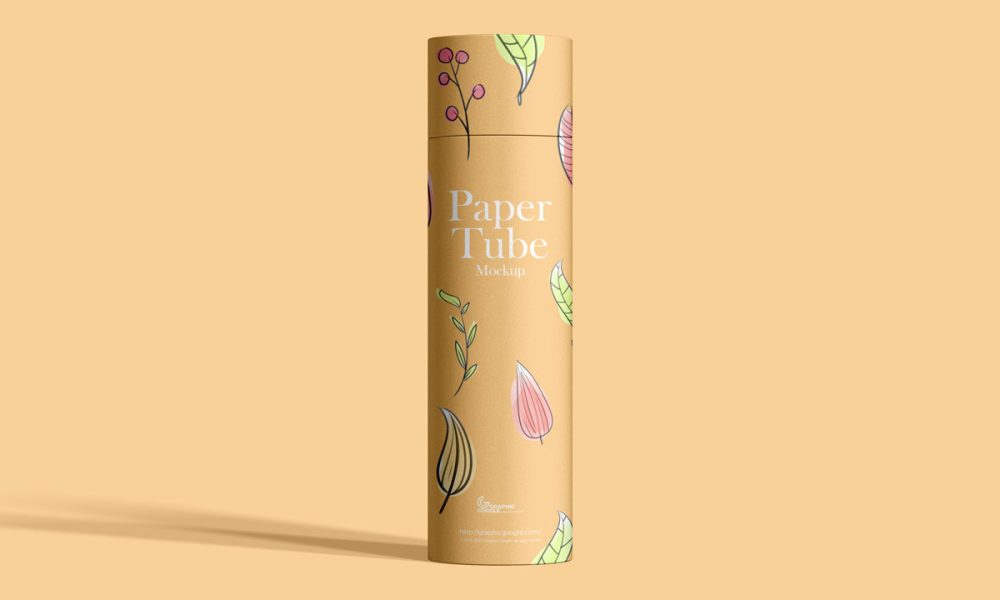 Free Premium Long Paper Tube Packaging Mockup Design - Mockup Planet