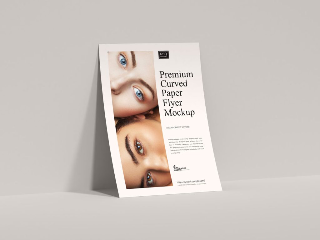 Free A4 Standing Curved Flyer Mockup Design - Mockup Planet