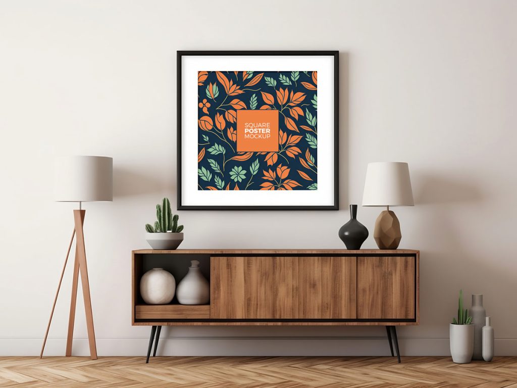 Free Elegant Interior Square Poster Mockup Design - Mockup Planet