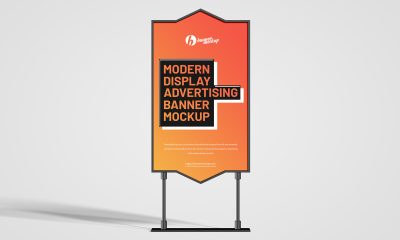 Free-Front-View-Advertising-Display-Banner-Mockup-Design