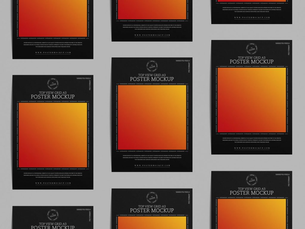 Free Top View A3 Grid Poster Mockup Design - Mockup Planet