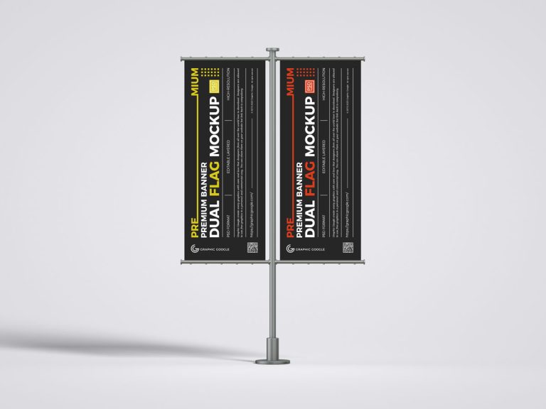 Dual Flag Vector Free Advertising Dual Flag Banner Mockup Design - Mockup Planet