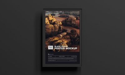 Free-Top-View-Black-Frame-Poster-Mockup-Design