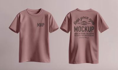 Front and back views of a blank t-shirt mockup for apparel design.